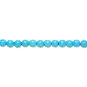 Bead, magnesite (dyed / stabilized), blue, 4mm round, B grade, Mohs hardness 3-1/2 to 4. Sold per 15-1/2&quot; to 16&quot; strand.