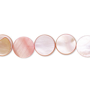 Bead, mother-of-pearl shell (dyed), pink, 10mm flat round, Mohs hardness 3-1/2. Sold per 15-1/2&quot; to 16&quot; strand.