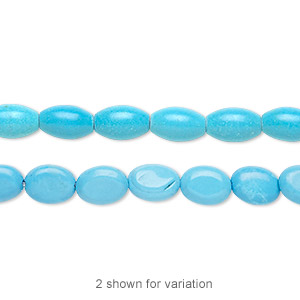 Bead, magnesite (dyed / stabilized), blue, 8x6mm oval, B grade, Mohs hardness 3-1/2 to 4. Sold per 16-inch strand.