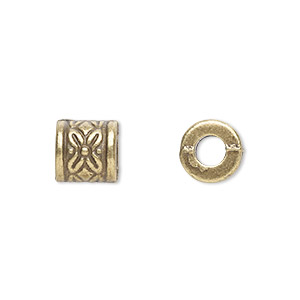 Bead, antique brass-plated &quot;pewter&quot; (zinc-based alloy), 8mm filigree cylinder. Sold per pkg of 20.