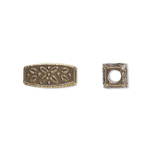 Bead, antique brass-plated &quot;pewter&quot; (zinc-based alloy), 13x6mm squared oval. Sold per pkg of 20.