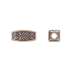 Bead, antique copper-plated &quot;pewter&quot; (zinc-based alloy), 13x6mm squared oval. Sold per pkg of 20.