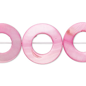 Bead, mother-of-pearl shell (dyed), pink, 20mm round donut, Mohs hardness 3-1/2. Sold per 15-1/2&quot; to 16&quot; strand.