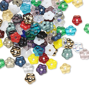 Bead mix, Czech pressed glass, mixed colors, 5x2mm flower rondelle. Sold per pkg of 100.