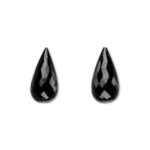 Bead, black spinel (natural), 16x8mm hand-cut top-drilled faceted briolette, B grade, Mohs hardness 8. Sold per pkg of 2.