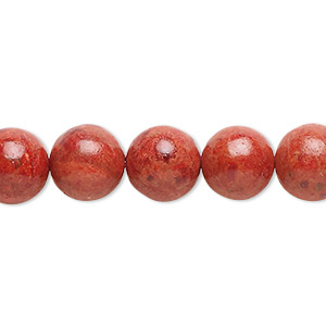 Bead, sponge coral (dyed / coated), red, 9-10mm round, C- grade, Mohs hardness 3-1/2 to 4. Sold per 15&quot; to 16&quot; strand.