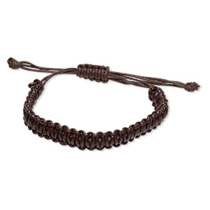Bracelet, leather (dyed), brown, 9mm wide braided, adjustable from 5-8 inches with macram&#233; knot closure. Sold individually.