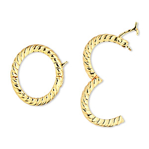 Clasp, twister with safety, gold-plated brass, 18x16mm hinged double-sided braided oval. Sold individually.