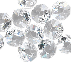 Drop, Crystal Passions&reg;, crystal clear, 12mm faceted octagon pendant (6401). Sold per pkg of 12.