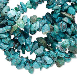Bead, turquoise (dyed / waxed), blue, small chip, Mohs hardness 5 to 6. Sold per 32-inch strand.
