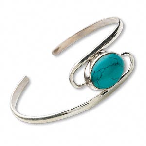 Bracelet, cuff, turquoise (dyed / stabilized) and sterling silver, 23mm ...