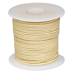 Cord, leather (dyed), cream, 0.5-0.8mm round. Sold per 25-yard spool.
