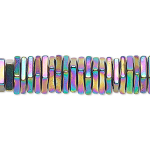 Bead, Hemalyke&#153; (man-made), rainbow, 4x1mm square rondelle. Sold per 8-inch strand, approximately 200 beads.