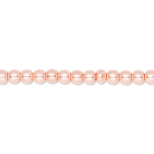 Bead, Celestial Crystal&reg;, crystal pearl, peach, 4mm round. Sold per pkg of (2) 15-1/2&quot; to 16&quot; strands, approximately 200 beads.