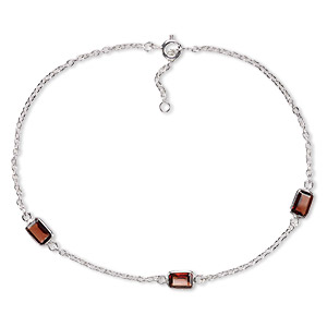 Sterling silver and faceted garnet anklet, 10-inch. (Natural) Sold individually.