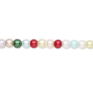 Bead, crystal pearl, multicolored, 4mm round. Sold per pkg of (2) 15-1/2&quot; to 16&quot; strands, approximately 200 beads.