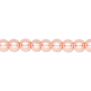 Bead, Celestial Crystal&reg;, crystal pearl, peach, 6mm round. Sold per pkg of (2) 15-1/2&quot; to 16&quot; strands, approximately 130 beads.