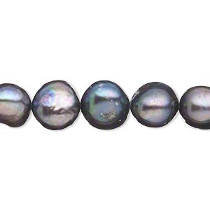 Pearl, cultured freshwater (dyed), silver peacock, 10mm flat-sided potato, C- grade, Mohs hardness 2-1/2 to 4. Sold per 15-inch strand.