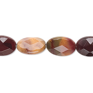 Bead, moukaite jasper (natural), 14x10mm faceted flat oval, B grade, Mohs hardness 6-1/2 to 7. Sold per 15-1/2&quot; to 16&quot; strand.