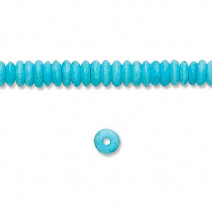 Bead, bone (dyed), turquoise blue, 5x2mm rondelle, Mohs hardness 2-1/2. Sold per 15-1/2&quot; to 16&quot; strand.