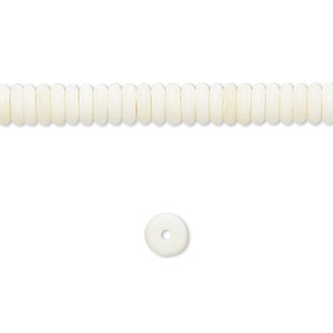 Bead, bone (bleached), white, 5x2mm rondelle, Mohs hardness 2-1/2. Sold per 15-1/2&quot; to 16&quot; strand.