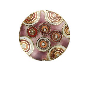 Bead, cloisonn&#233;, purple / red / white, 29mm double-sided puffed round with orbicular design. Sold individually.