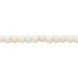 Bead, magnesite (stabilized), white, 3-4mm round, C grade, Mohs hardness 3-1/2 to 4. Sold per 15-inch strand.