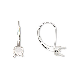 Ear wire, sterling silver, 18mm leverback with 6mm round 4-prong setting. Sold per pair.