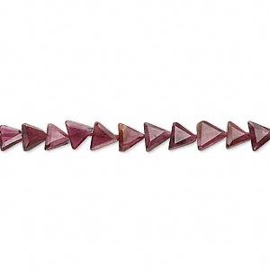 Bead, garnet (dyed), 5x5x4mm hand-cut faceted flat triangle, B grade, Mohs hardness 7 to 7-1/2. Sold per 14-inch strand.