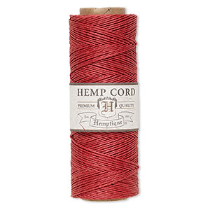 Cord, Hemptique&reg;, polished hemp, red, 0.5mm diameter, 10-pound test. Sold per 205-foot spool.