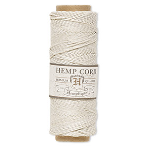 Cord, Hemptique&reg;, polished hemp, natural, 0.5mm diameter, 10-pound test. Sold per 205-foot spool.