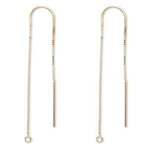 Ear thread, 14Kt gold, 3-1/2 inches with box chain and open loop. Sold per pair.