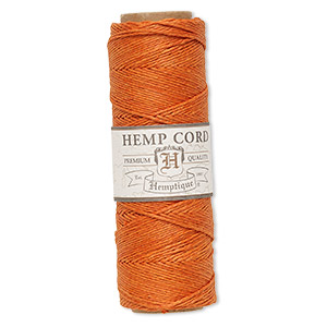 Cord, Hemptique&reg;, polished hemp, orange, 0.5mm diameter, 10-pound test. Sold per 205-foot spool.