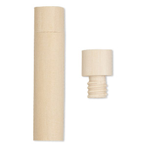 Bottle, wood (natural), 2-1/2 x 9/16 inch cylinder with twist-off cap. Sold per pkg of 4.
