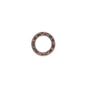 Component, antique copper-plated steel, 12mm double-sided hammered open flat round. Sold per pkg of 12.