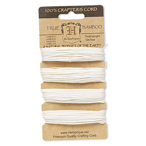 Cord, Hemptique&reg;, polished bamboo, white, 0.5mm / 1mm / 1.5mm / 1.8mm diameter, 10- / 20- / 36- / 48-pound test. Sold per card.