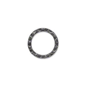Component, gunmetal-plated steel, 16mm double-sided hammered open flat round. Sold per pkg of 12.
