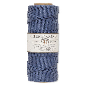 Cord, Hemptique&reg;, polished hemp, blue, 1mm diameter, 20-pound test. Sold per 205-foot spool.