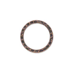 Component, antique copper-plated steel, 20mm double-sided hammered open flat round. Sold per pkg of 10.