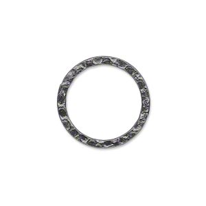 Component, gunmetal-plated steel, 20mm double-sided hammered open flat round. Sold per pkg of 10.