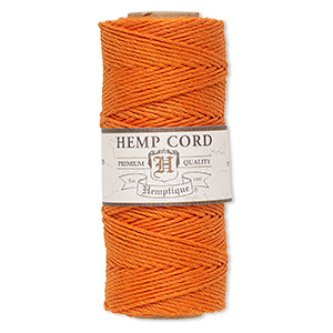 Cord, Hemptique&reg;, polished hemp, orange, 1mm diameter, 20-pound test. Sold per 205-foot spool.