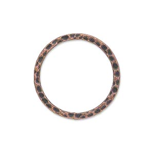 Component, antique copper-plated steel, 25mm double-sided hammered open flat round. Sold per pkg of 10.