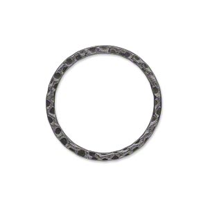Component, gunmetal-plated steel, 25mm double-sided hammered open flat round. Sold per pkg of 10.