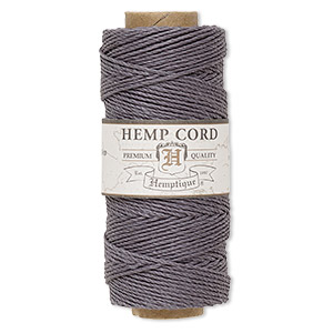 Cord, Hemptique&reg;, polished hemp, grey, 1mm diameter, 20-pound test. Sold per 205-foot spool.