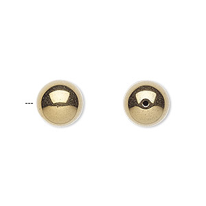 Bead, electroplated Hemalyke&#153; (man-made), gold, 10mm half-drilled round. Sold per pkg of 4.