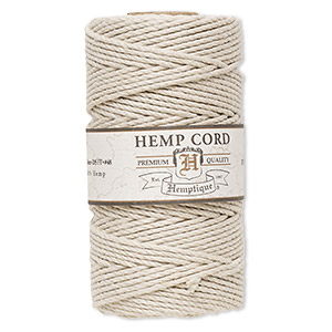 Cord, Hemptique&reg;, polished hemp, natural, 1.8mm diameter, 48-pound test. Sold per 205-foot spool.
