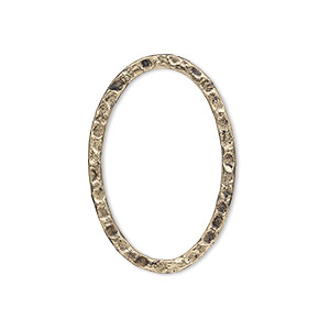 Focal, antique gold-plated steel, 30x20mm double-sided hammered flat open oval. Sold per pkg of 8.