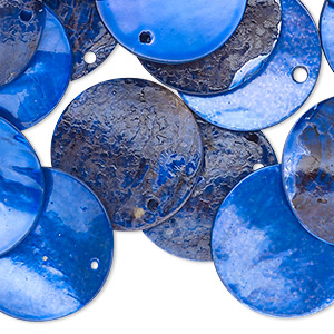 Drop, mussel shell (dyed / coated), dark blue, 20mm flat round. Sold per pkg of 25.