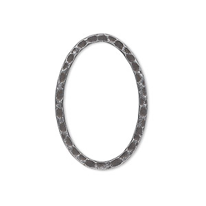 Focal, antique silver-plated steel, 30x20mm double-sided hammered flat open oval. Sold per pkg of 8.