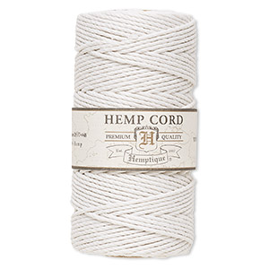 Cord, Hemptique&reg;, polished hemp, white, 1.8mm diameter, 48-pound test. Sold per 205-foot spool.